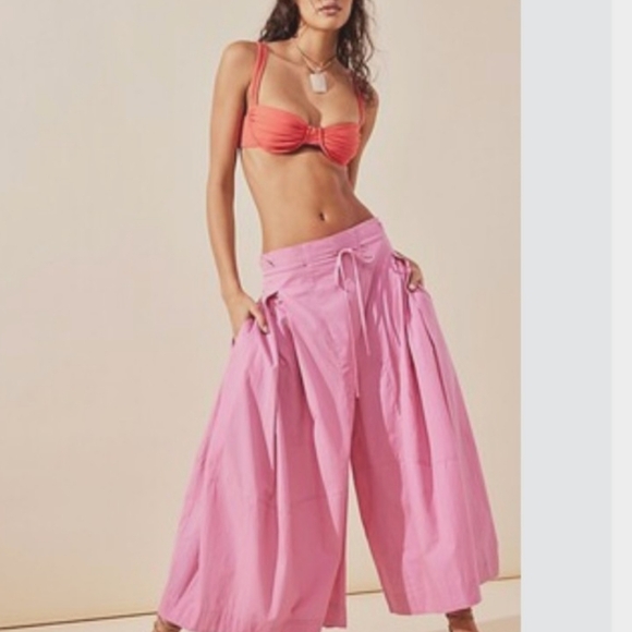 Free People Go to Town Pants I Want Candy Pink Wide Leg Cropped - Picture 1 of 15